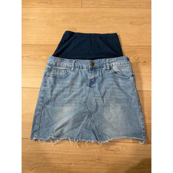 Bandia Maternity Denim Skirt With Under Shorts Light Wash Hem Size US 4 - Picture 1 of 8